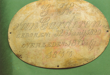 OVI-00000893 koperen plaat van grafkist, G.K.van Garderen, 1829-1877